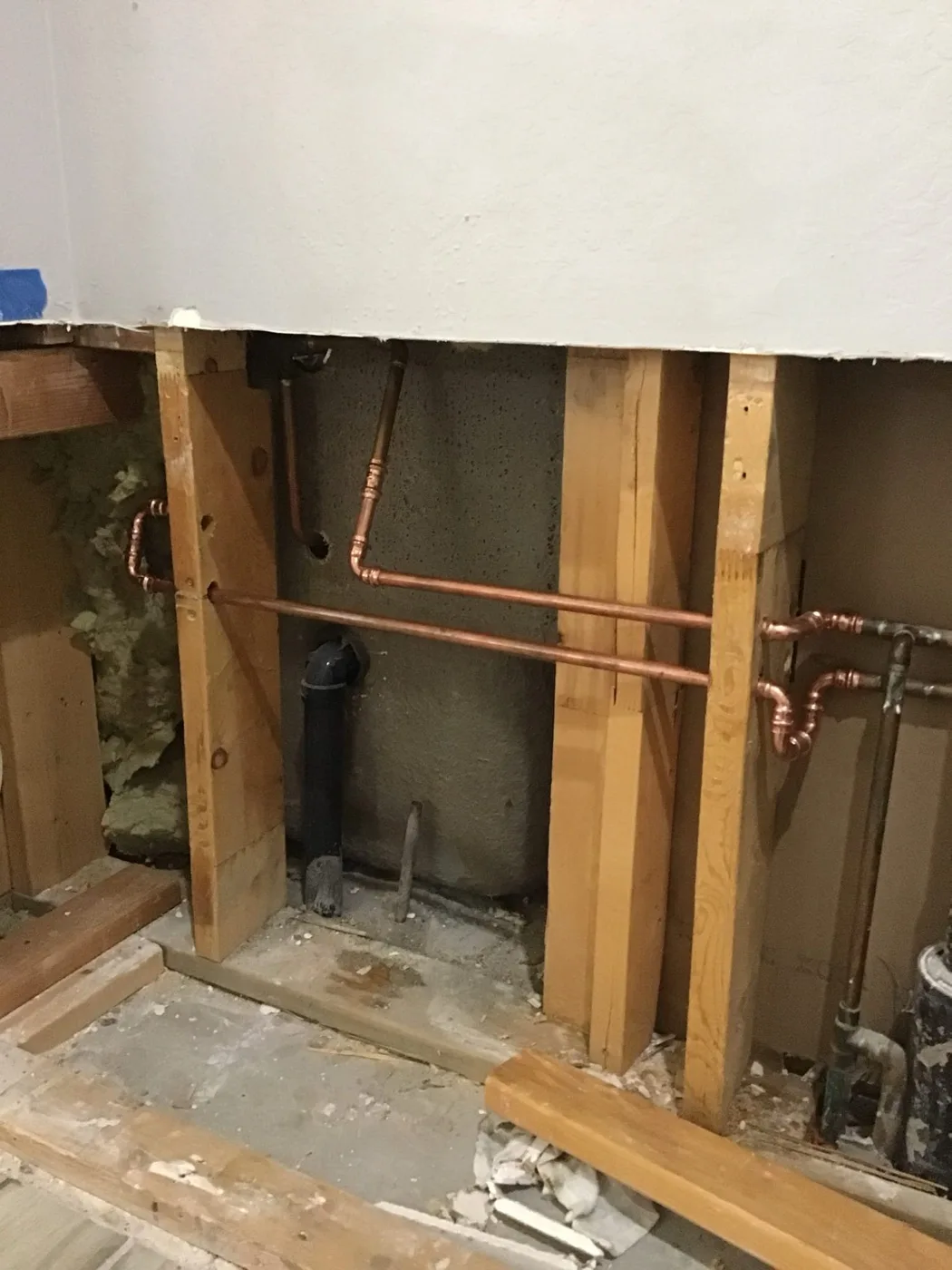 Repaired copper plumbing line, rerouted by Trident Plumbing